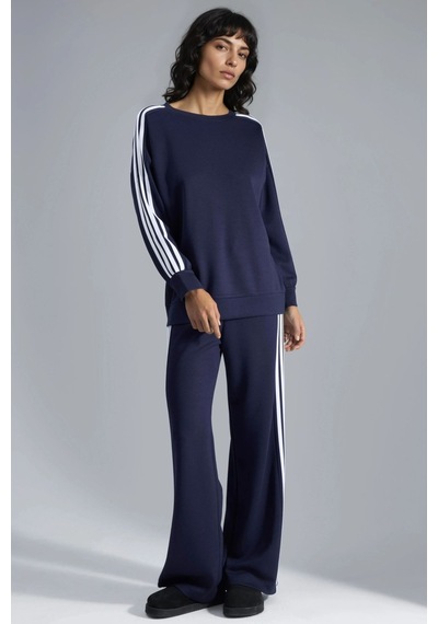 Hiccup Çizgili Bisiklet Yaka Sweatshirt Ve Düz Paça Pantolon Takımı Lacivert
