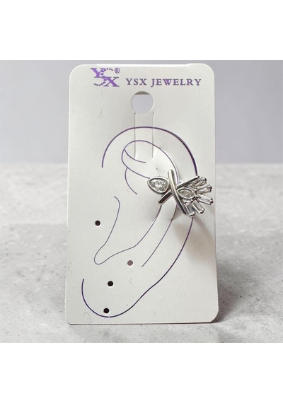 Earcuff Sıkıştırmalı Çelik Kıkırdak Küpe Baget Taşlı X Gümüş Renk
