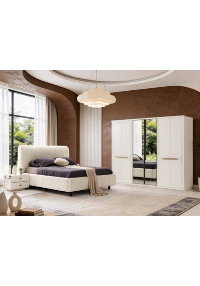 Elias Tamamı Mdf 6 Membranlı Kapaklı Reflekte Camlı Gardırop Dolap Beyaz