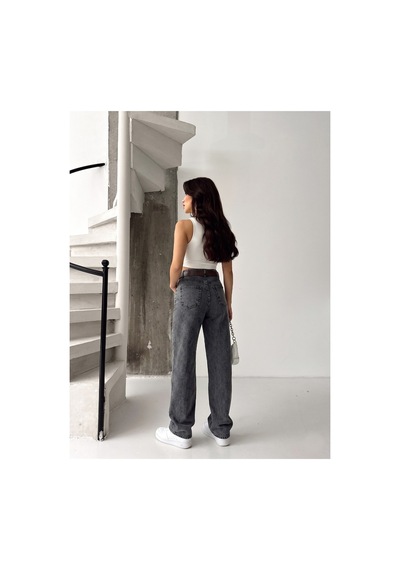 Kene Jeans Kar Siyah Kemerli Likralı Bol Paça Denim Pantolon Kar Siyah