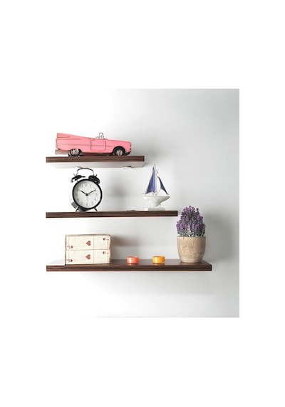 Ceviz Duvar Rafı 3 Lü Set Gizli Raf Uçan Raf Yüzen Raf Kitaplık 50-40-30 Diğer