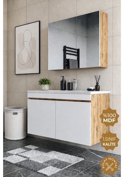 Teta Home Tokyo 100 Cm Mdf Banyo Dolabı Seti Atlantik Çam - Beyaz