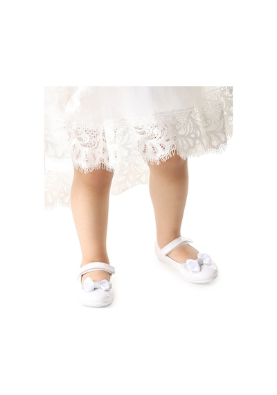 Kiko Kids Taşlı Cırtlı Kız Çocuk Fiyonklu Babet Ayakkabı Ege 204 Rugan Beyaz