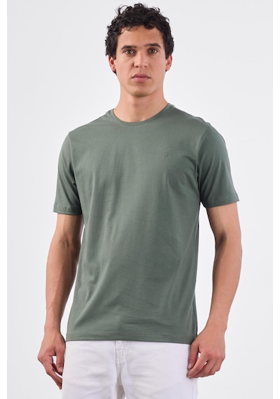 Dufy Haki Bisiklet Yaka Pamuklu Düz Renk Slim Fit Erkek T-shirt Haki