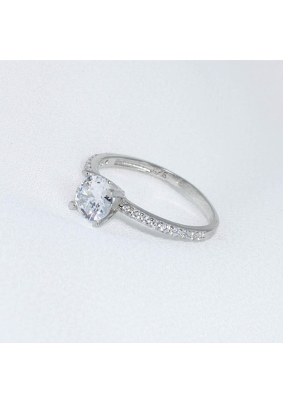 Brezza Lusso Jewelry Gümüş Yarımtur Tektaş Zirkon Taşlı Bayan Yüzük