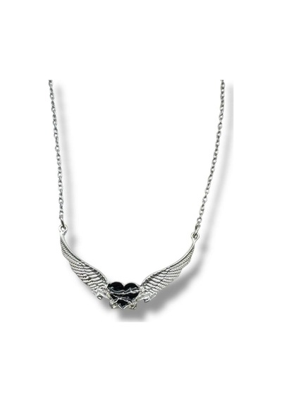 Angel Wings Siyah Kalp Figürlü Unisex Kolye Masumiyet Ve Gücün Sembolü Çok renkli