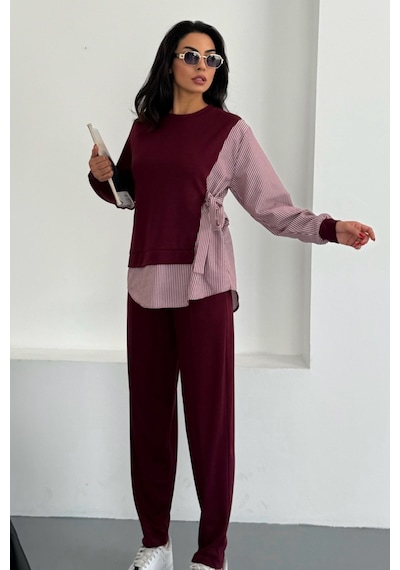 Ded Collectıon Kadın Çizgili Gömlek Detaylı Yandan Bağlamalı Uzun Kol Boru Paça Alt Üst Modal Takım Bordo Ded Collectıon Kadın Çizgili Gömlek Detaylı Yandan Bağlamalı Uzun Kol Boru Paça Alt Üst Modal Takım Bordo
