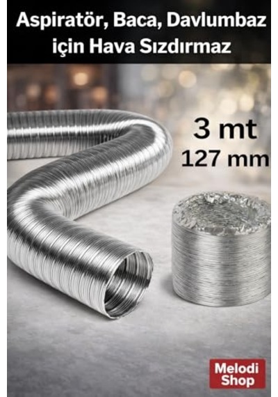 3 Metre 127 Mm Alüminyum Flex Aspiratör Borusu, Isıya Dayanıklı, Esnek Havalandırma Hortumu, Davlumbaz Ve Banyo Fanı Uyumlu