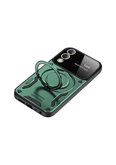 Newface Samsung Galaxy S25 Edge Kılıf Joy Lens Standlı Kapak - Koyu Yeşil