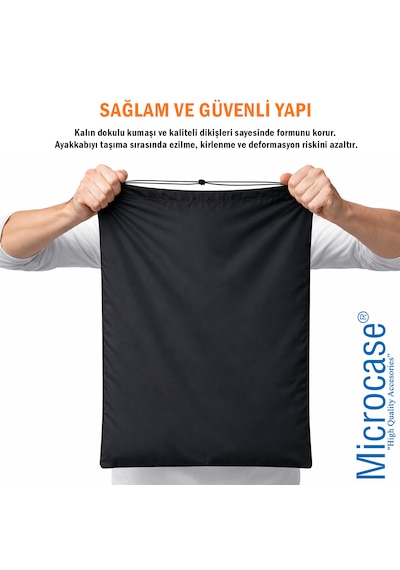 Microcase Su Geçirmez İpli Ayakkabı Eşya Düzenleyici Seyahat Çantası Hurç 44,5x34 Cm 10 Adet Al5504 Siyah