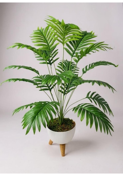 Yapay Çiçek Salon Bitkisi Areka 80cm 18 Yaprak Beyaz Zigon Saksıda Yeşil