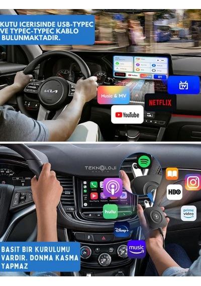 Kablosuz Carplay Ve Android Auto Adaptörü, 2gb Ram 32gb Rom, Türkçe Arayüz, Netflix Ve Youtube