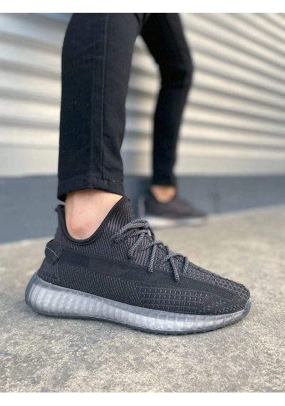 Mevese Morven Erkek , Kadın Triko Sneaker Ayakkabı Günlük Bağcıklı Hafif Spor Modeli - Siyah