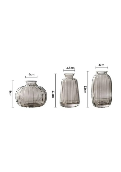 Qerhome Dekoratif Minimalist 3'lü Cam Vazo Füme Füme