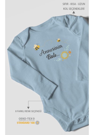 Morivokids Annesinin Balı Uzun Kollu Bebek Body %100 Pamuk Bebe Mavisi