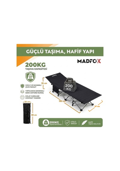 Madfox Aerolift Katlanır Kamp Yatağı Kampet Siyah