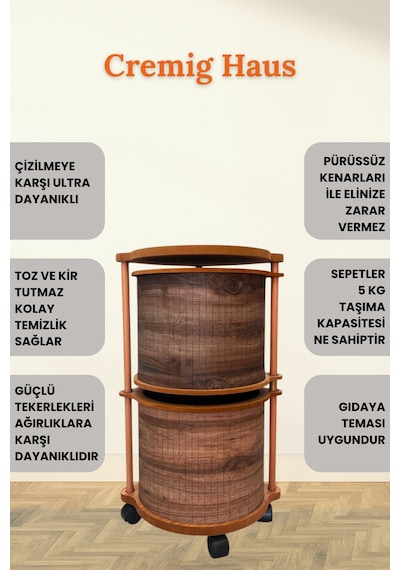 Ahşap Sebzelik Geleneksel Tasarım Yuvarlak Kemençe Desenli 2 X 7 Kg Kapasiteli Hazır Gönderim Diğer
