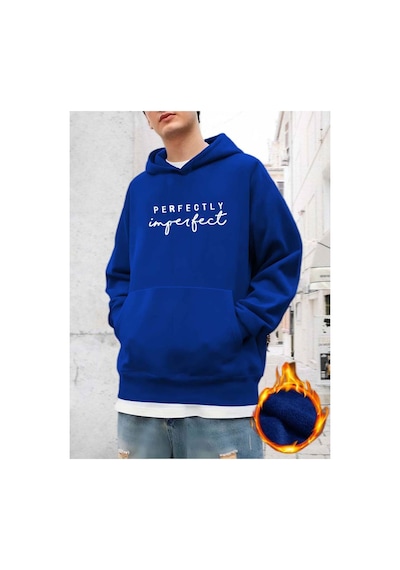 Medinenur Perfectly Baskılı Kapüşonlu Sweatshirt Mavi