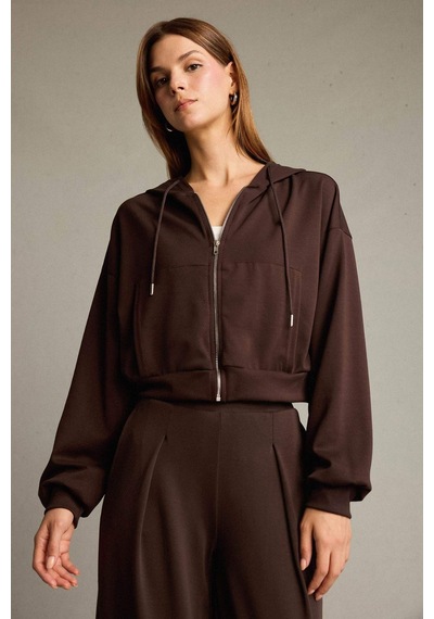 Defacto Kapüşonlu Modal Fermuarlı Sweatshirt G2915ax25aubn336 Kahve