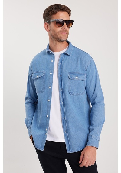 Tudors Erkek Relax Fit Rahat Kesim Spor Yaka Çift Cep Kapaklı Denim Gömlek-37941 Açık Mavi Tudors Erkek Relax Fit Rahat Kesim Spor Yaka Çift Cep Kapaklı Denim Gömlek-37941 Açık Mavi