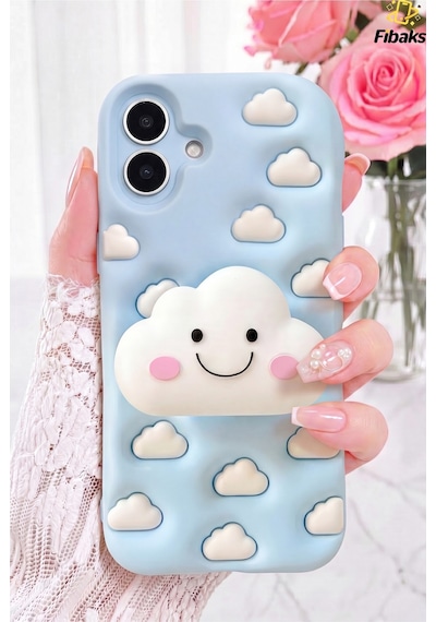 Fibaks iPhone 17 Uyumlu Kılıf Pop Soketli 3d Blut Standlı Silikon Tutuş Desteği Stand Özelliği