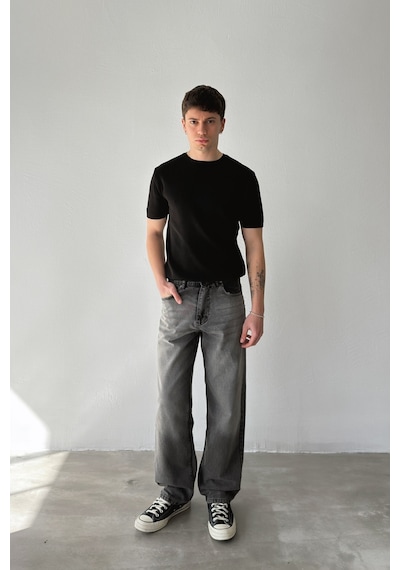 Flaw Çizgili Regular Jean-29106 Antrasit