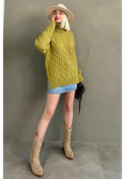 Madmext Yeşil Boğazlı Triko Kazak Mg2376 Yeşil