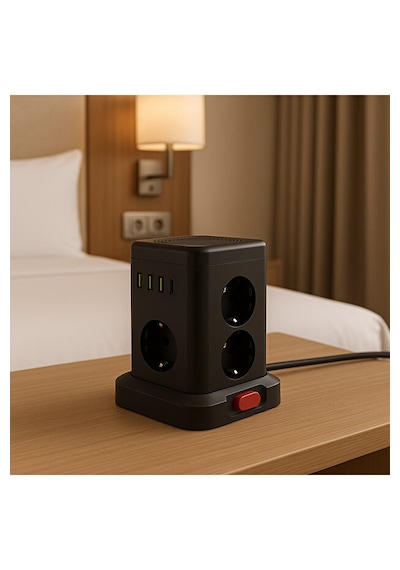7 Li Kule Tipi Çoklu Priz 3 Usb-a + 1 Type-c Akım Korumalı Tek Tuş Kontrol Kompakt Masaüstü Tasarım 2 m
