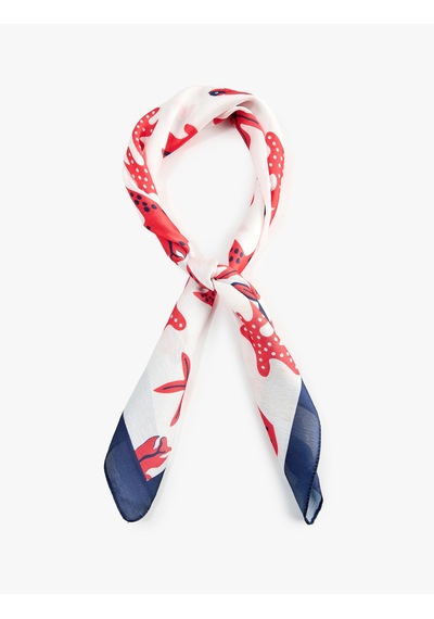 Koton Yaz Temalı Desenli Saten Kare Fular Bandana Beyaz 6sak50131aa