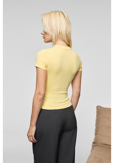 Grimelange Hopewell Kadın Yuvarlak Yaka Örme Slim Fit Sarı T-shirt Sarı