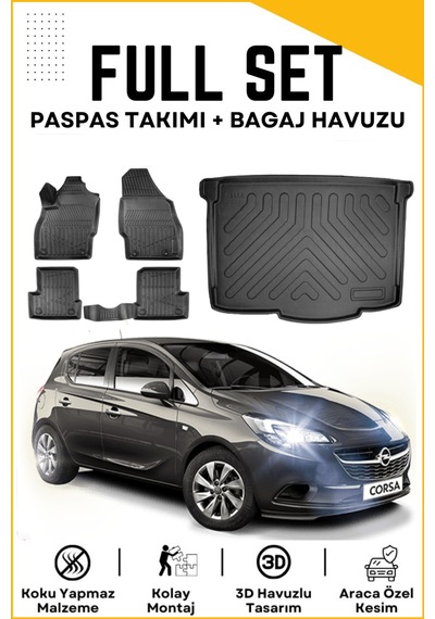 Opel Corsa E 2017 Model Birebir Uyumlu Bagaj Havuzu+paspas Seti