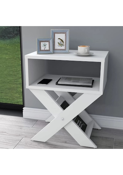 Reyo Home Enda X Ayaklı Komodin Kahve Sehpası Mat Beyaz