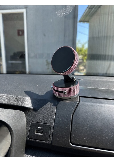 Kadınlara Özel Kristal Taşlı Toz Pembe Araç Telefon Tutacağı Oto Telefon Tutucu