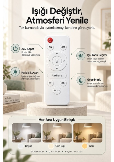 İmza Büyük Modern Ledli Avize 3 Renk Power Ledli Gold Kaplama Kumandalı Çoçuk Odası Yatak Odası Mutfak