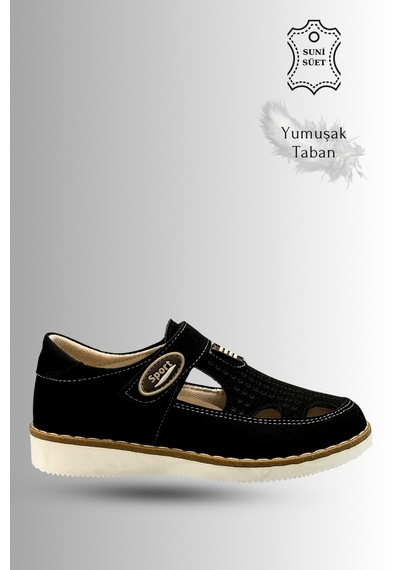 Sermoda Çocuk Sandalet - Cırtlı Süet Yumuşak Taban Erkek Çocuk Sandalet Siyah