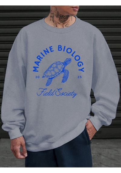 Startmore Startmoredeniz Biyolojisi Kaplumbağa Baskılı Sweatshirt Erkekler İçin Bisiklet Yaka Günlük Kazaklar Po Gri
