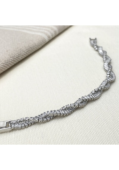 Su Yolu Çiftli Sarmal Bileklik Sarmaşık Model Zirkon Taş Silver Gümüş