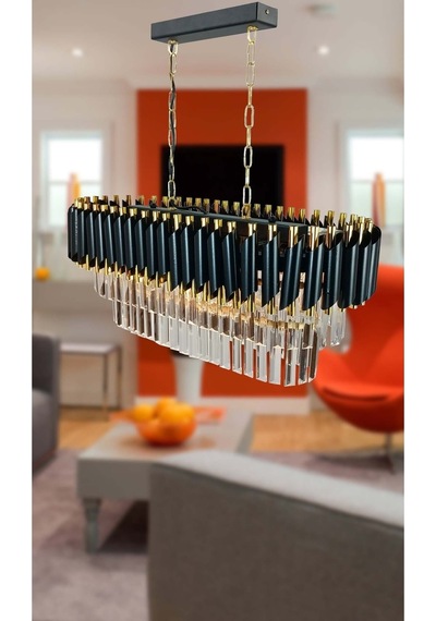 Zamira 75x35 Cm Gold Kristal Taşlı Lüks Yemek Masası Üstü Avize 6'lı - Yatak Odası - Salon - Mutfak - Hol Altın