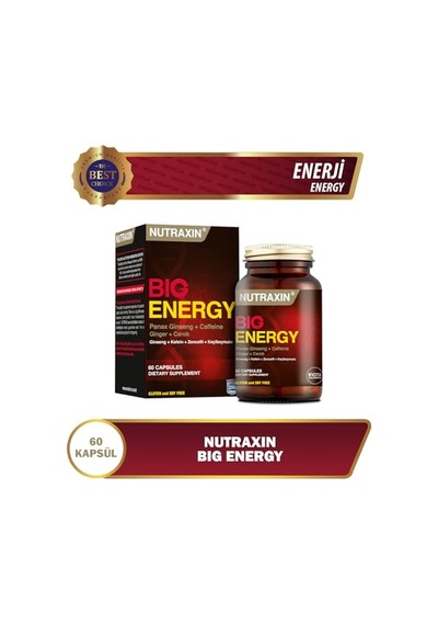 Big Energy Ginseng + Kafein + Zencefil + Keçiboynuzu 60 Kapsül Takviye Edici Gıda Ahududu