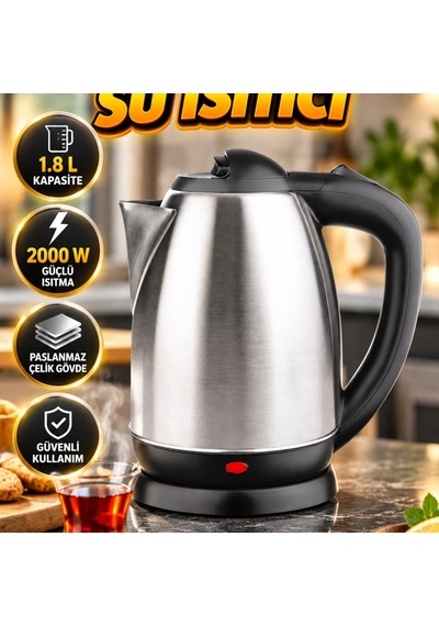 Paslanmaz Çelik Saplı Kettle 1.8 L Inox Elektrikli Su Isıtıcı 2000 W