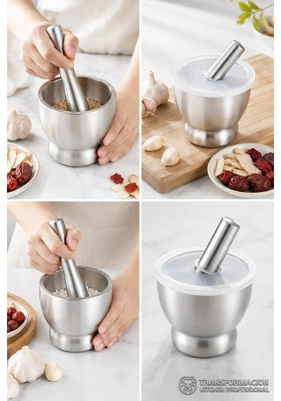 Sarımsak Ezici Ve Havan Seti - Kapaklı 1.6 Kg Profesyonel Kaymaz Tabanlı Baharat, Zencefil Ve İlaç Öğütücü Hav