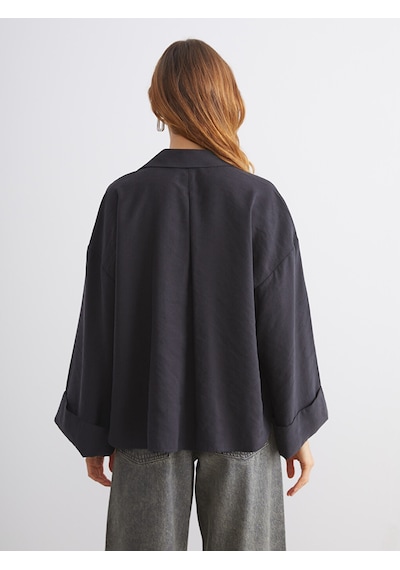 Lcw Vision Siyah Oversize Modal Karışımlı Kadın Gömlek