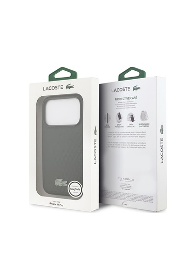 Apple Uyumlu iPhone 18 Pro Kılıf Lacoste Lisanslı M-safe Uyumlu Pu Pike Desenli Metal Logolu Kapak Koyu Yeşil