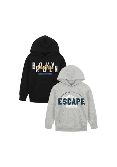 Panios Kids 4'lü Do This-street-sk-world Baskılı Erkek Çocuk Kanguru Cepli Kapüşonlu Sweatshirt Siyah - Gri