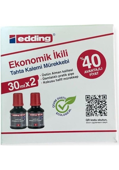 Edding Tahta Kalemi Mürekkebi 30ml 2'li Kırmızı Bt30 Diğer