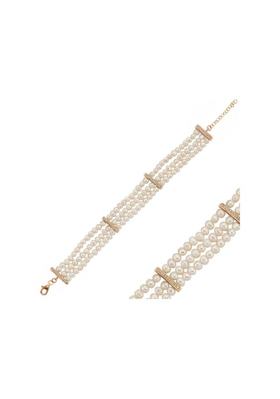 Doğal İnci Zirkon Taşlı Kadın Bileklik 18 Cm / Rose Gümüş