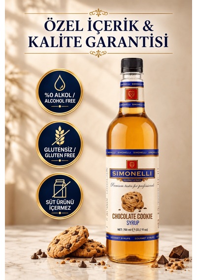 Simonelli Çikolatalı Kurabiye Chocolate Cookie Aromalı Kahve ve Kokteyl Şurubu 700  ML + Pompa