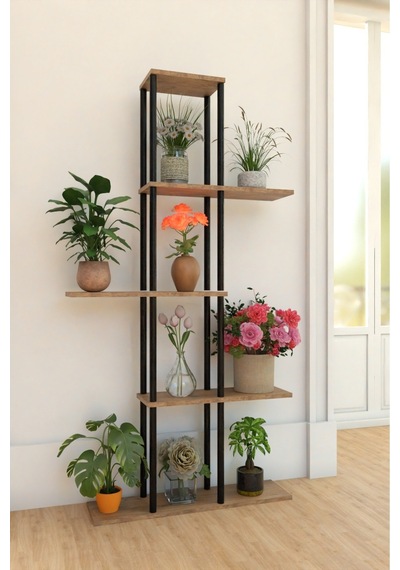 5 Raflı Dekoratif Bitki Standı Sökülebilir Kolay Kurulum Saksı Rafı Salon Balkon Çiçeklik Organizer Çok Renkli