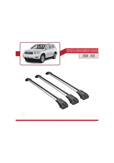 Toyota Highlander Xu40 2008-2013 Arası İle Uyumlu Ace-1 Ara Atkı Tavan Barı Gri 3 Adet Bar