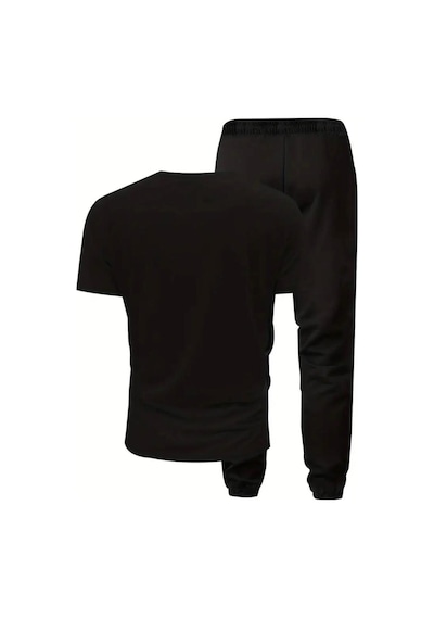 Medinenur Believe Yazı Baskılı T-shirt Eşofman Altı Jogger Rahat Kalıp Siyah Eşofman Takım Siyah